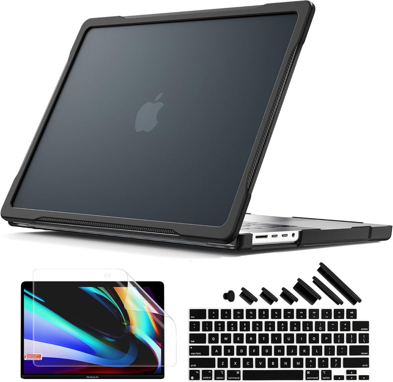 Batianda Ultimate Protection Case for New MacBook Pro 14 inch 2025 M5 M4 M3 Pro Max Chip Matte Translucent Rugged Armor Shell with Shockproof Carbon Fiber Edges Keyboard Cover,Anti-Fingerprint Black - Image 1